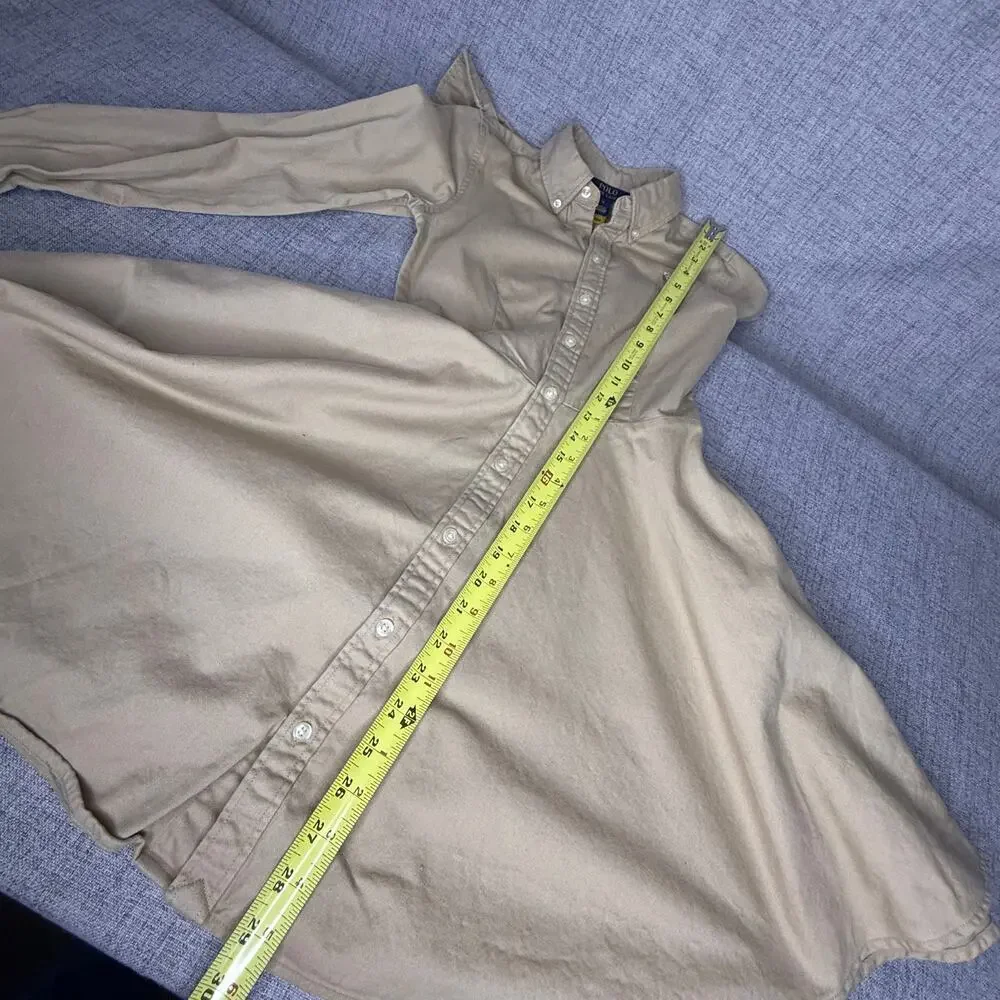 Polo Ralph Lauren Girls Size 12 Khaki Tan Cotton Twill Fit Flare Shirt Dress